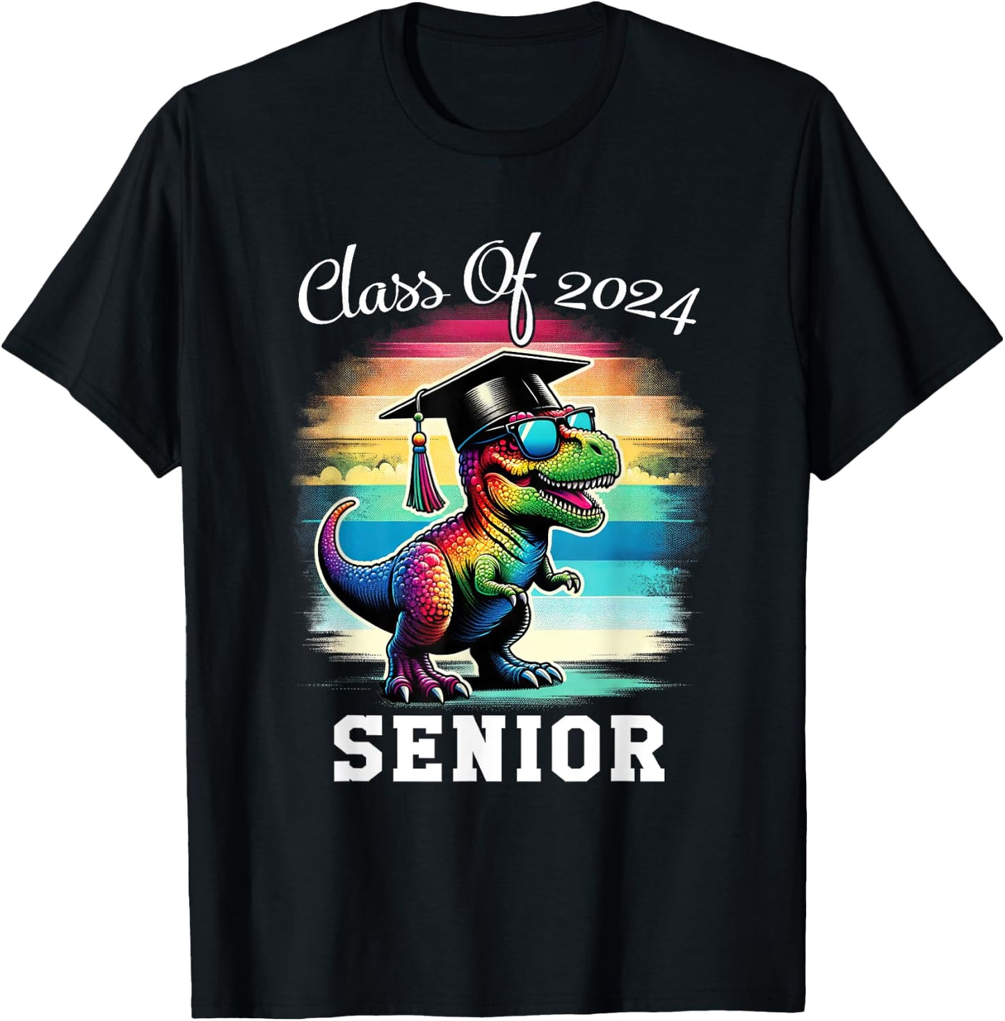 Class Of 2024 Senior Graduate T Rex Dinosaur Graduation T-Shirt - T-Shirt | Black