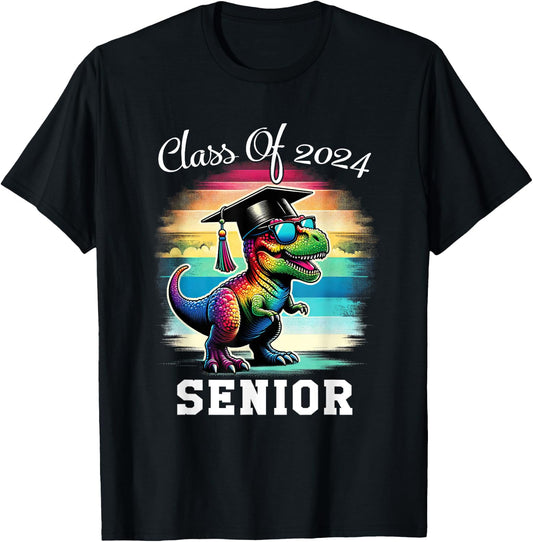 Class Of 2024 Senior Graduate T Rex Dinosaur Graduation T-Shirt - T-Shirt | Black