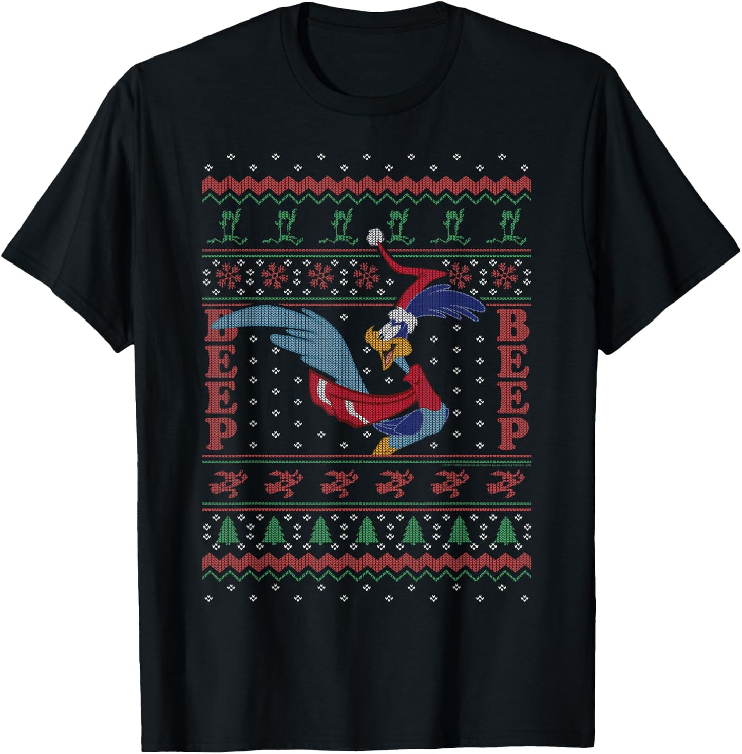 Looney Tunes Christmas Road Runner Ugly Sweater T-Shirt - T-Shirt | Black