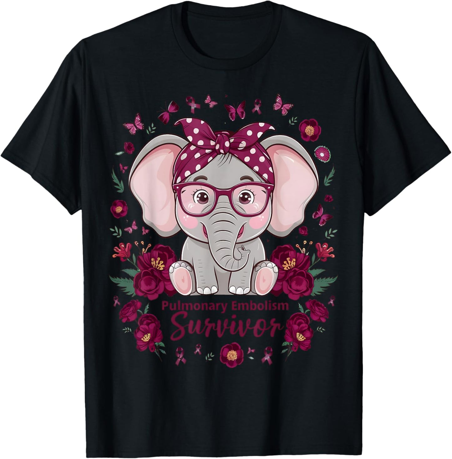 Pulmonary Embolism awareness flowers and ribbon T-Shirt - T-Shirt | Black