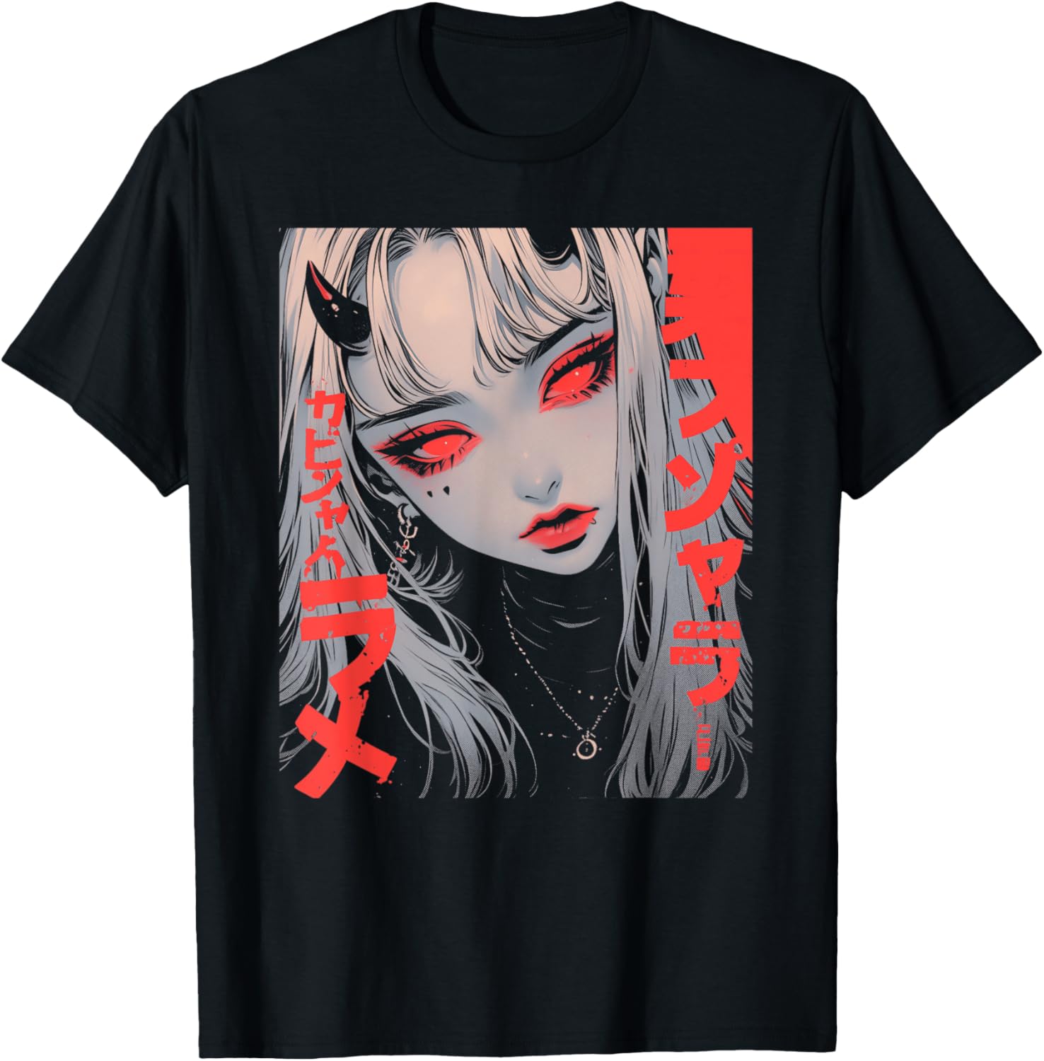 Goth Grunge Demon Anime Girl Waifu Horror Alt Aesthetic T-Shirt - T-Shirt | Black