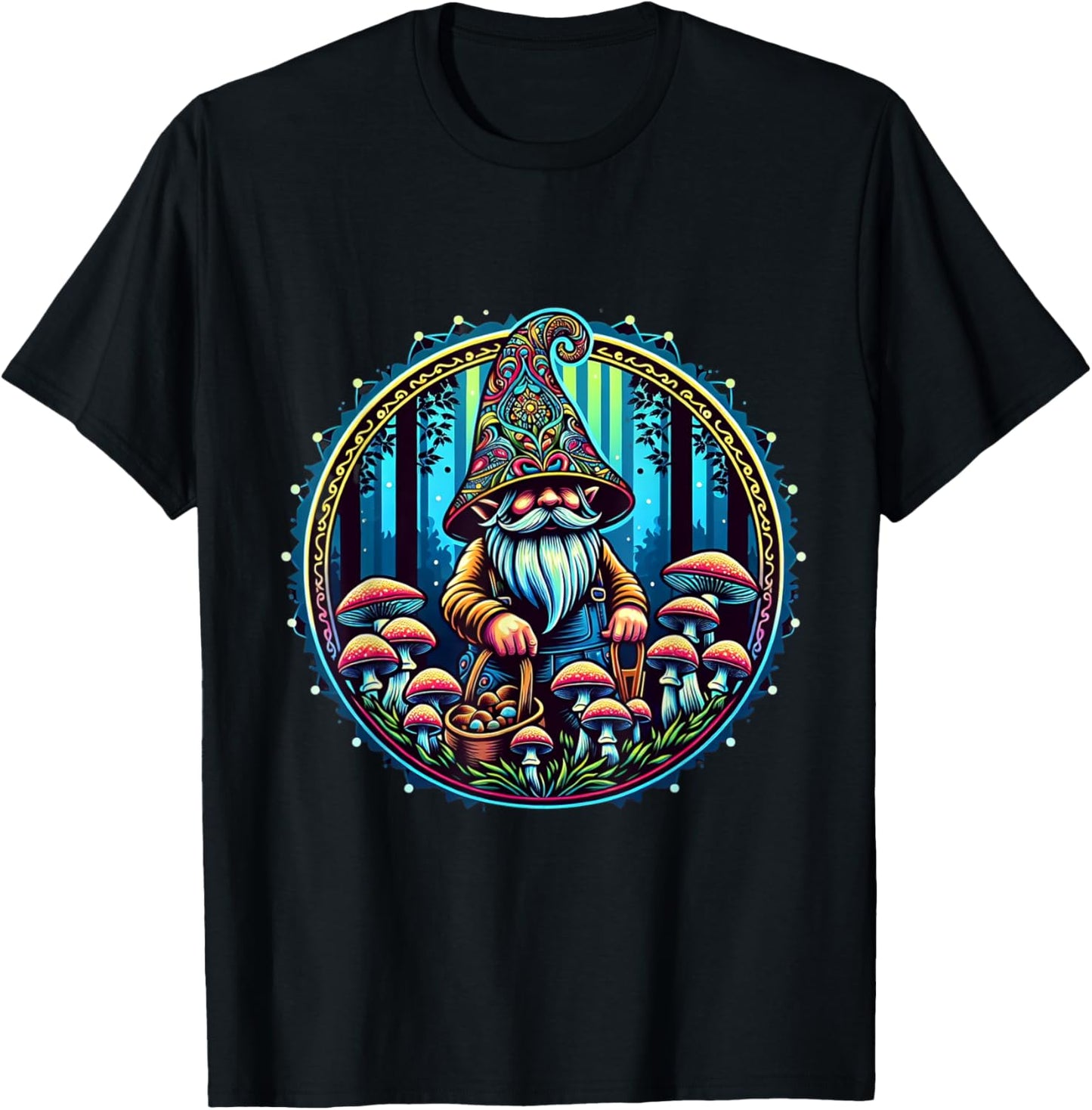 All Gnomes Need a Home Consortium Trippy Gnome Mushroom Farmer PLUR Rave EDM Festival Graphic , Small, Black T-Shirt - T-Shirt | Black