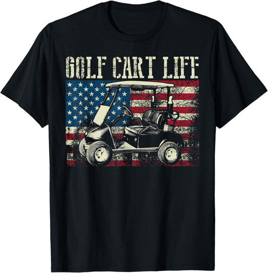 Cool Golf Cart Vintage US Flag Funny Golfing Gift Men Women T-Shirt - T-Shirt | Black