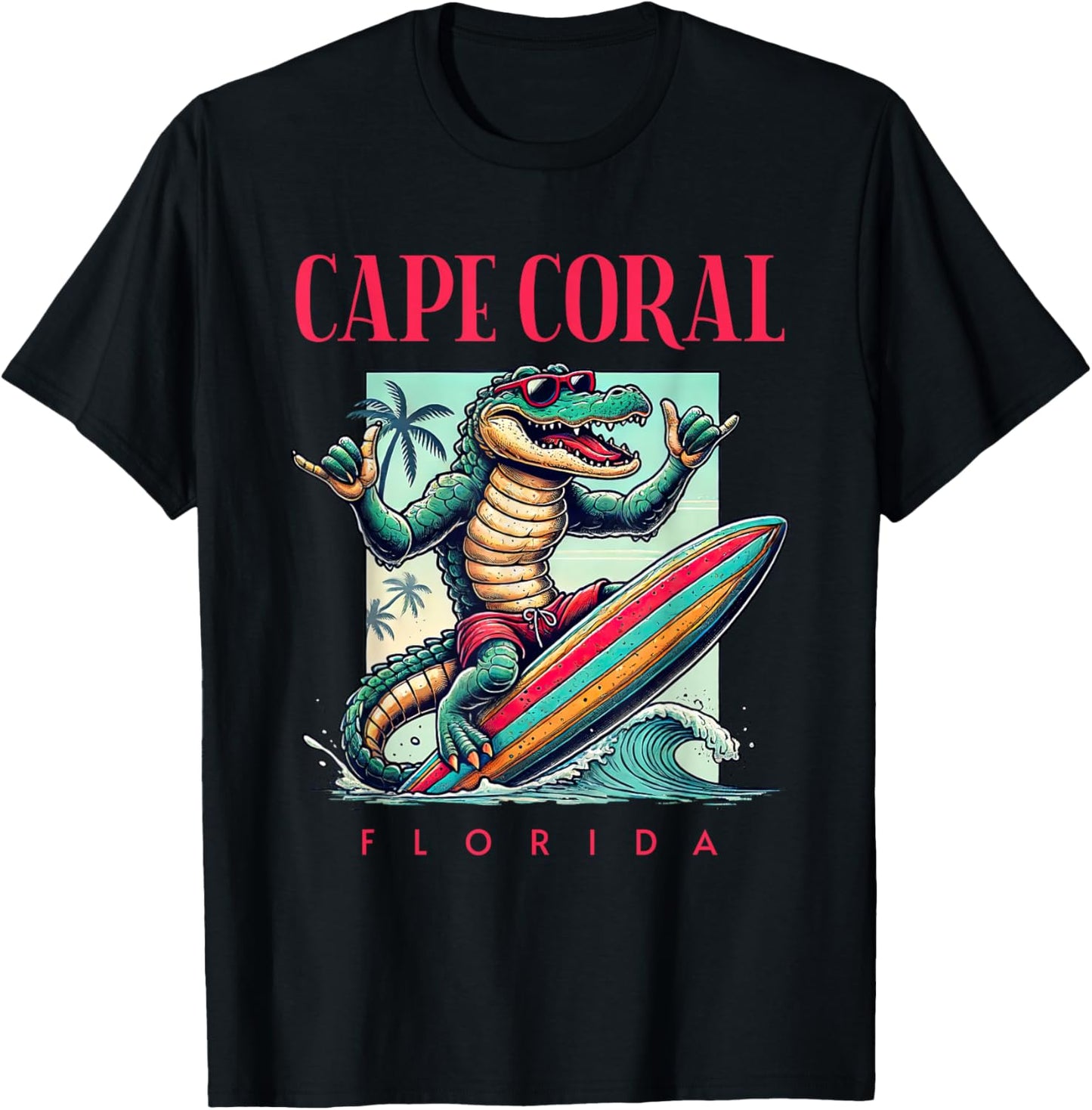 Cape Coral Florida Surfing Crocodile Beach Vacation T-Shirt - T-Shirt | Black