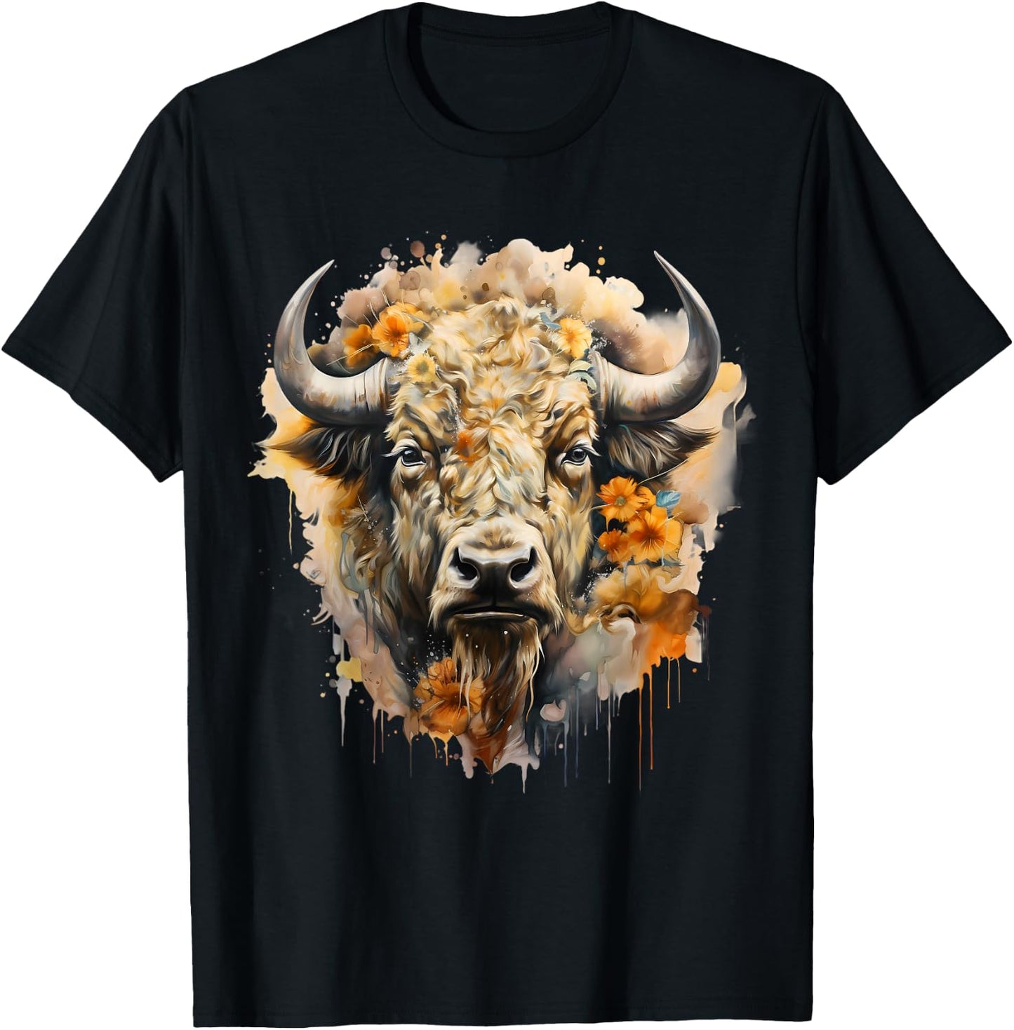 Buffalo Portrait Bison Animal Art Wildlife Savanna Splash T-Shirt - T-Shirt | Black