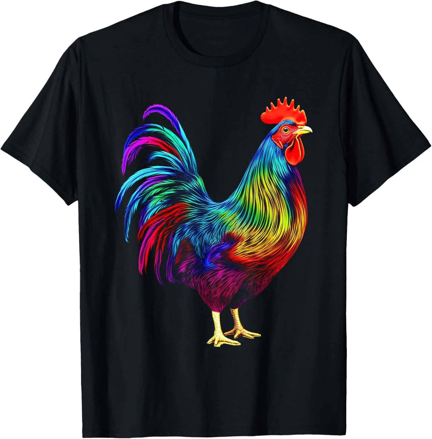 Chicken Colorful Art Animal Graphic Motif Chicken T-Shirt - T-Shirt | Black