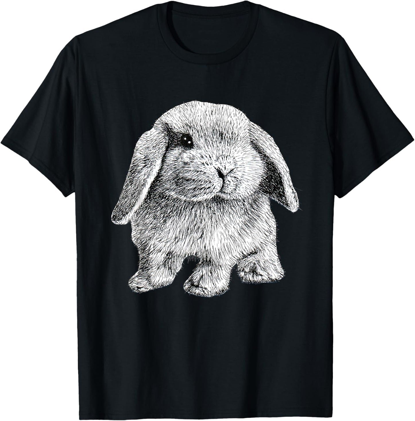 Lop Eared Bunny Rabbit Sitting Cute Drawing T-Shirt - T-Shirt | Black