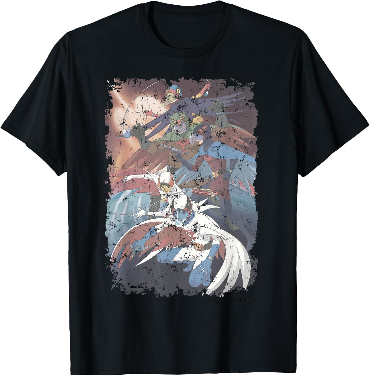 Manga Gatchaman Poster Planet Distressed T-Shirt - T-Shirt | Black