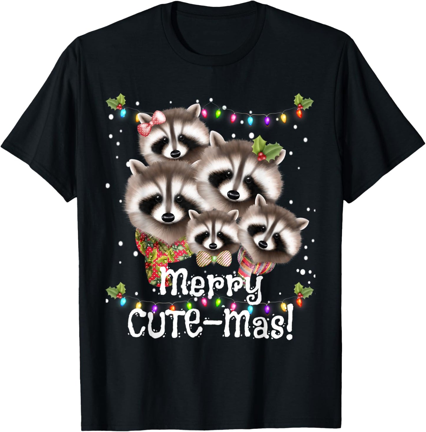 Funny Racoon MERRY CUTE-Mas Racoon Family Christmas Pajamas T-Shirt - T-Shirt | Black