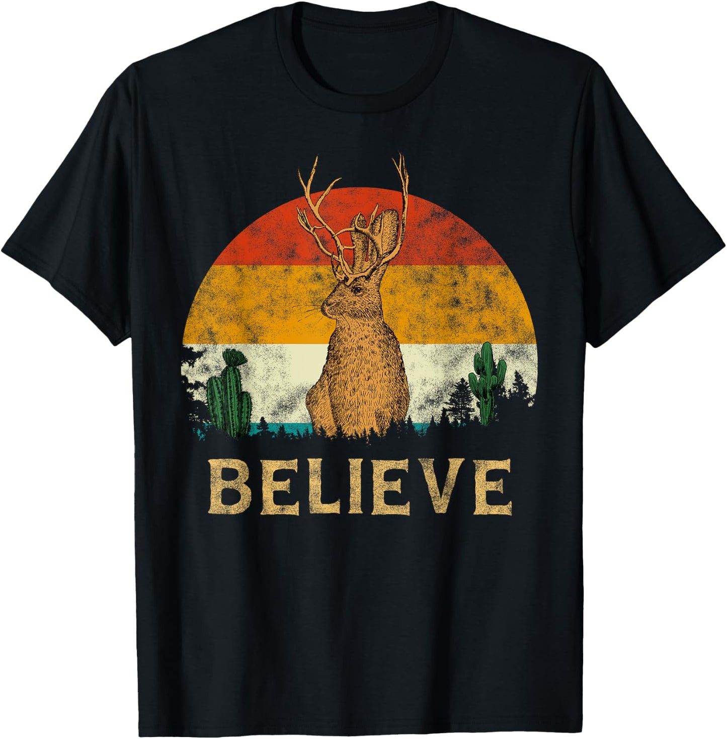 Jackrabbit Desert Mountain Cactus Sunshine Believe Jackalope Men Women Girls Kids T-Shirt - T-Shirt | Black