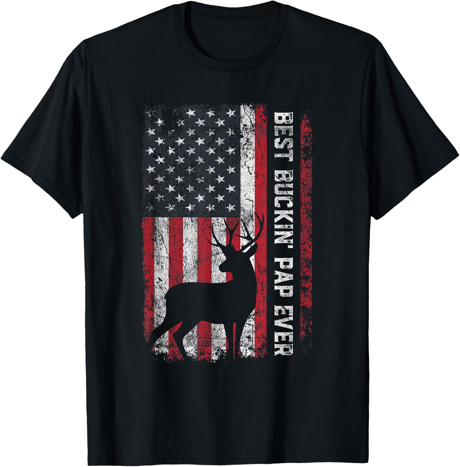 USA Flag Best Buckin' Pap Ever Deer Hunting Father's Day T-Shirt - T-Shirt | Black