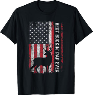 USA Flag Best Buckin' Pap Ever Deer Hunting Father's Day T-Shirt - T-Shirt | Black