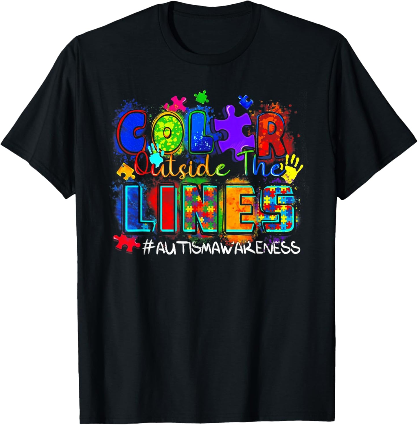 Color Outside The Lines Autism Awareness T-Shirt - T-Shirt | Black