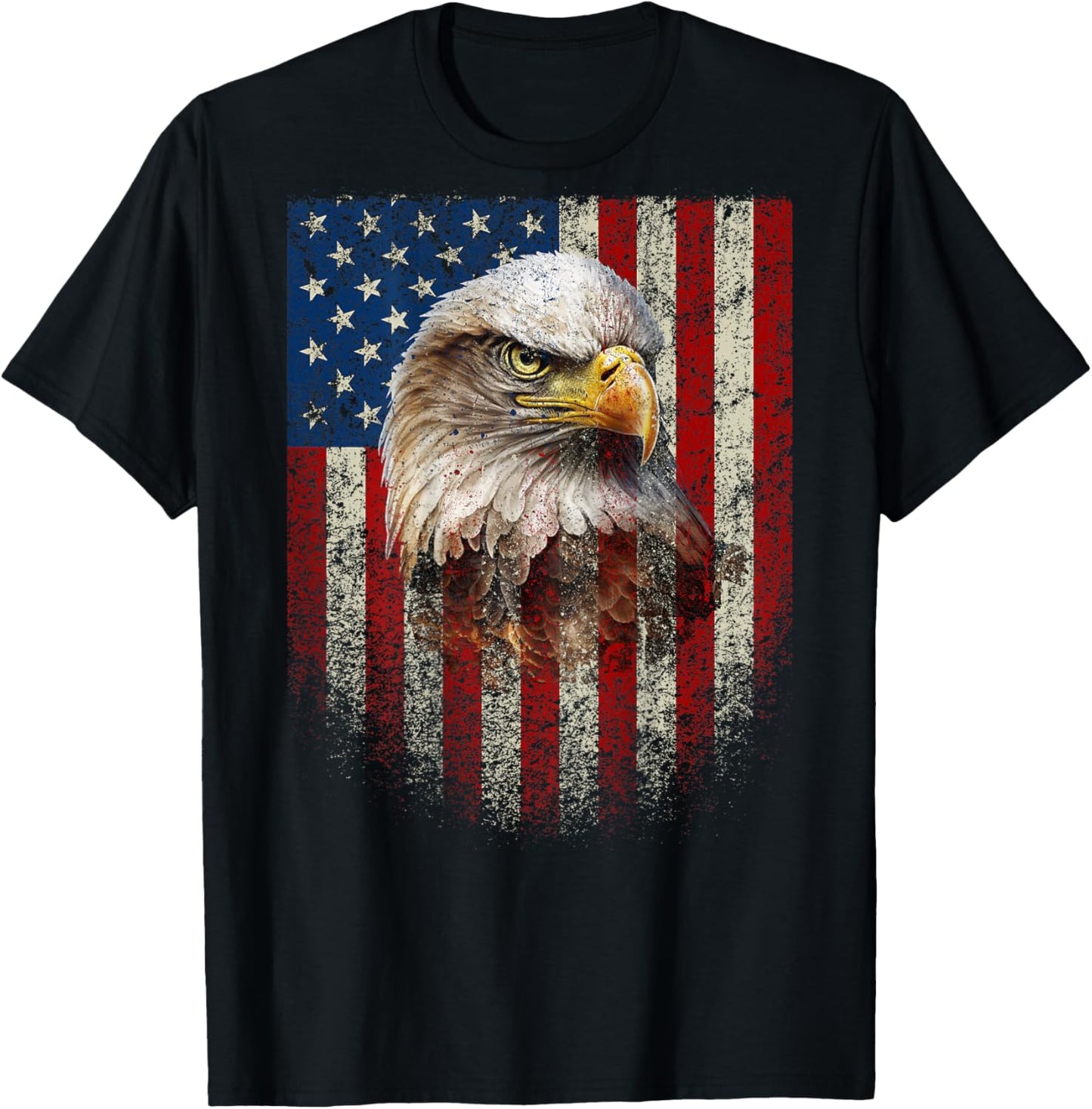 (Art on Back) Patriotic US Flag with American Eagle T-Shirt - T-Shirt | Black