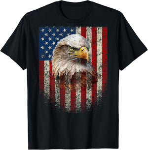 (Art on Back) Patriotic US Flag with American Eagle T-Shirt - T-Shirt | Black