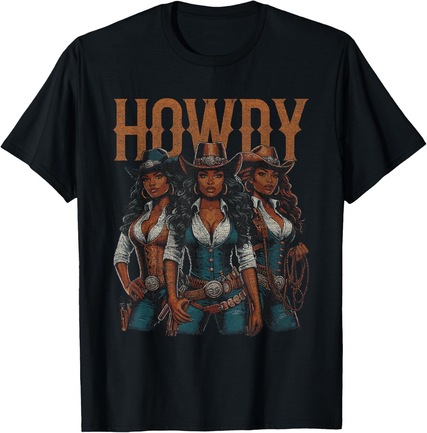 Black African American Cowgirl Western Texas Rodeo Howdy T-Shirt - T-Shirt | Black