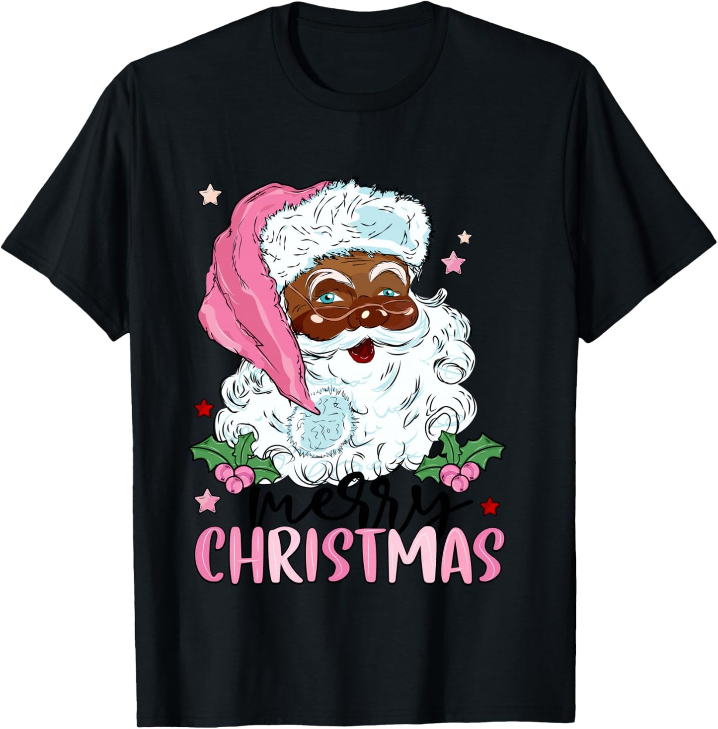 Merry Christmas Santa Claus Black Afro African American Xmas T-Shirt - T-Shirt | Black