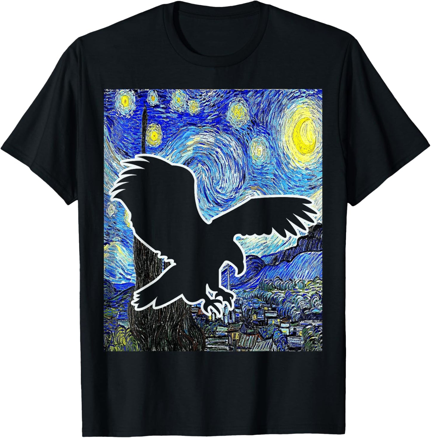 Eagle Starry Night Eagle Lover Van Gogh Eagle Birdwatching T-Shirt - T-Shirt | Black
