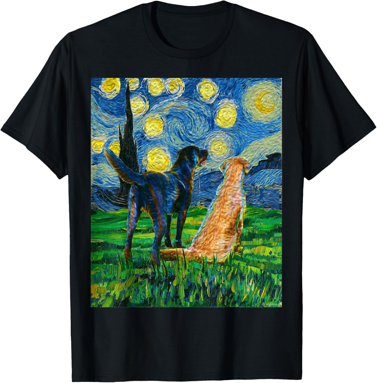 Gift Labrador Retriever Owner Dog Lover Art Van Gogh Women T-Shirt - T-Shirt | Black