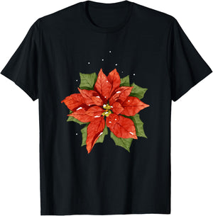 Poinsettia Watercolor Flower Holiday Christmas Gift T-Shirt - T-Shirt | Black