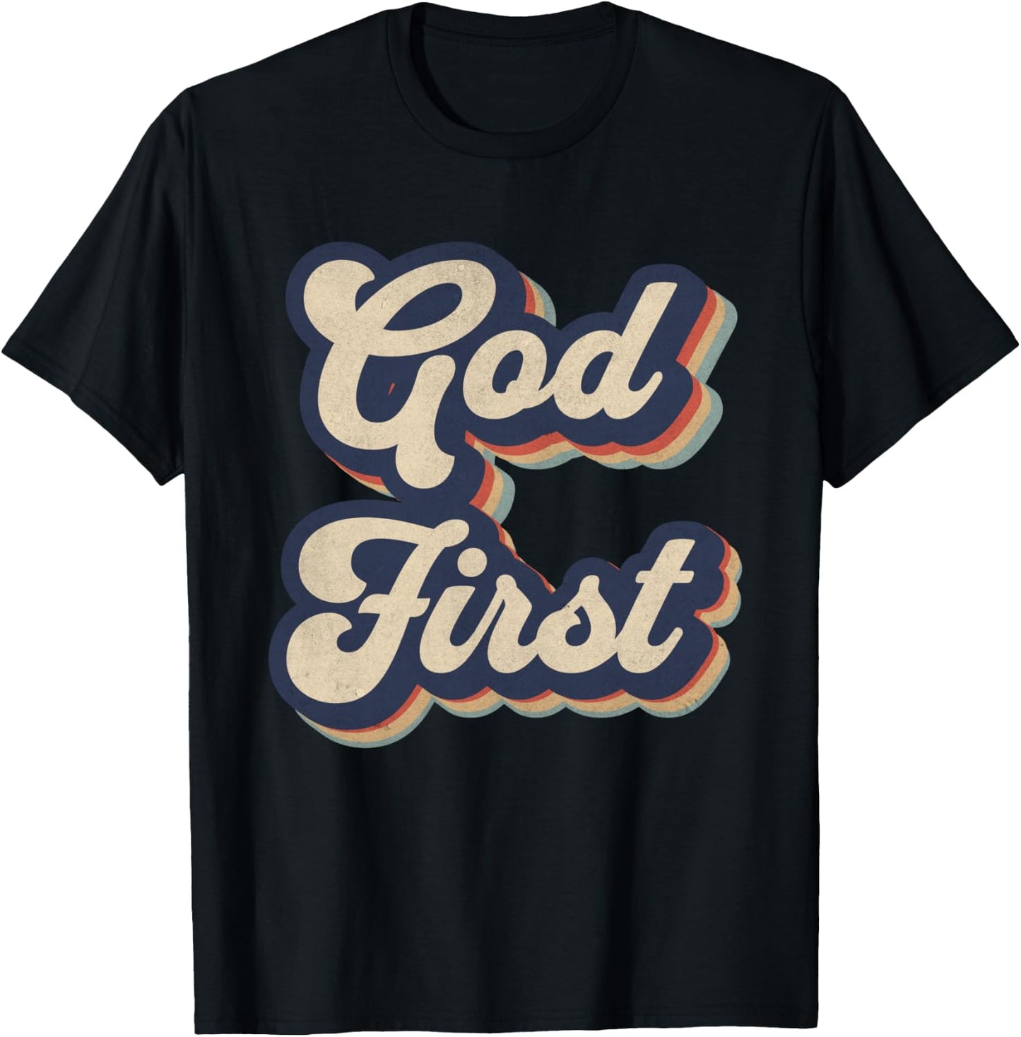 God First Retro Religious Christian Design T-Shirt - T-Shirt | Black