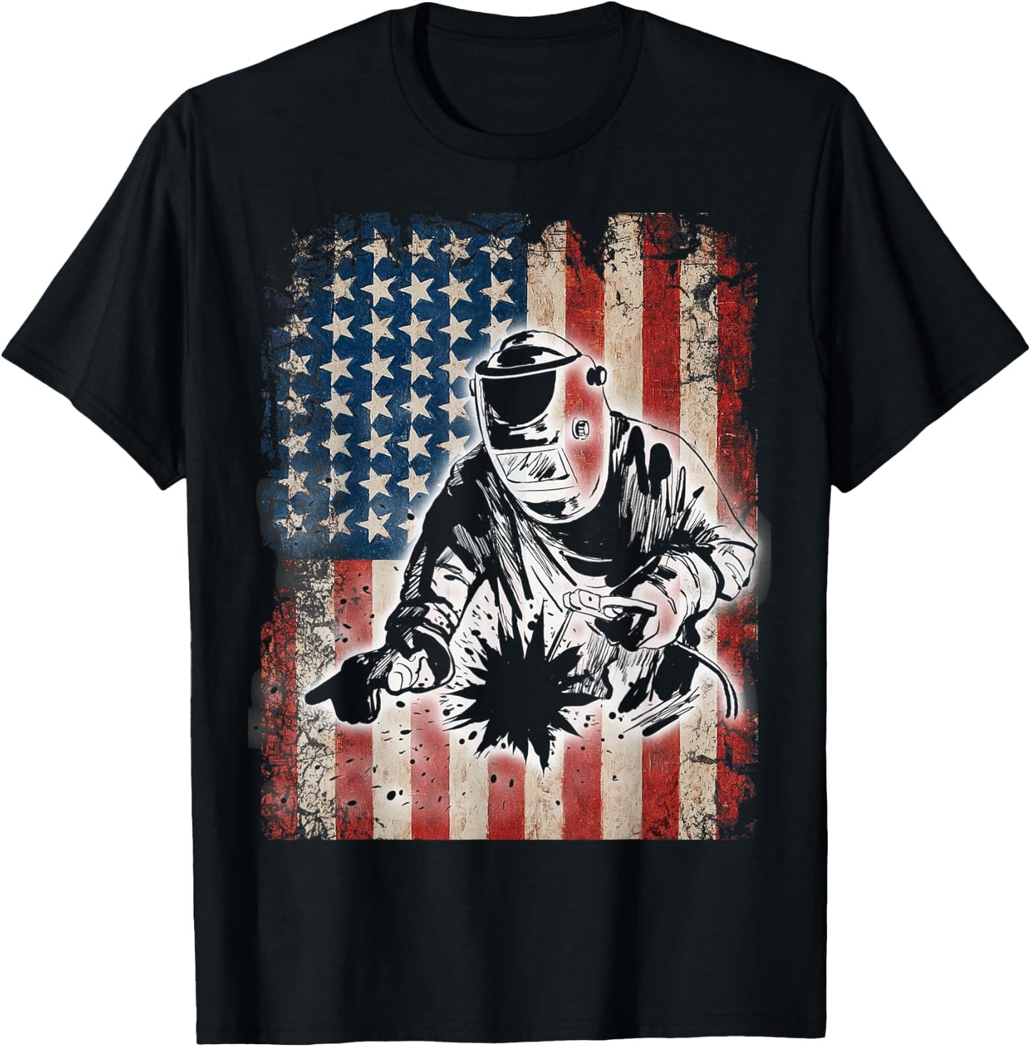 Welder American Flag USA Patriotic Welder Gift T-Shirt - T-Shirt | Black