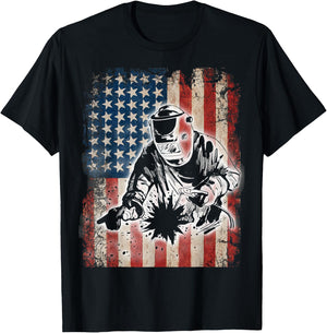 Welder American Flag USA Patriotic Welder Gift T-Shirt - T-Shirt | Black