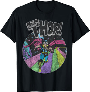 Marvel Avengers The Mighty Thor Distressed Retro Portrait T-Shirt - T-Shirt | Black