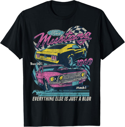 Ford - Vintage Mustang Mach 1 1969 Boss 302 Just A Blur T-Shirt - T-Shirt | Black