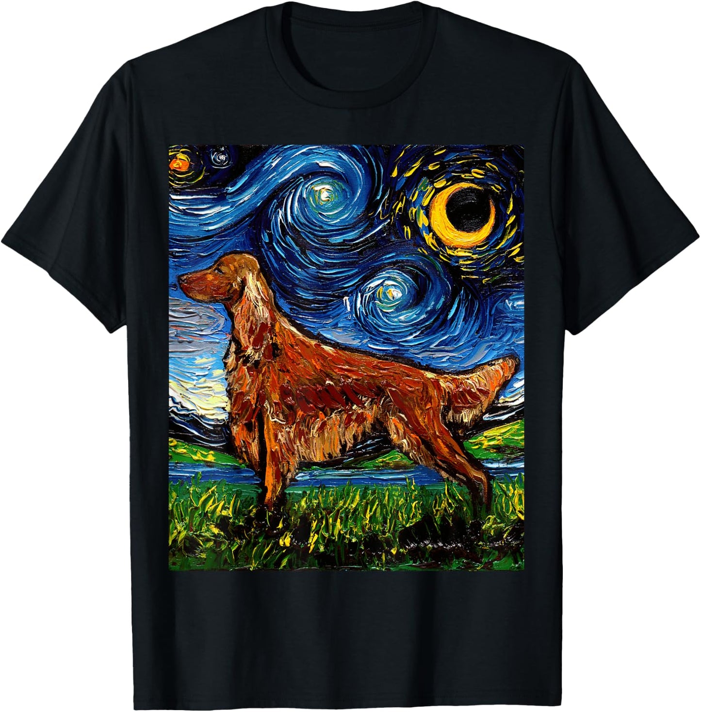 Irish Setter Starry Night Impressionist Dog Art by Aja T-Shirt - T-Shirt | Black