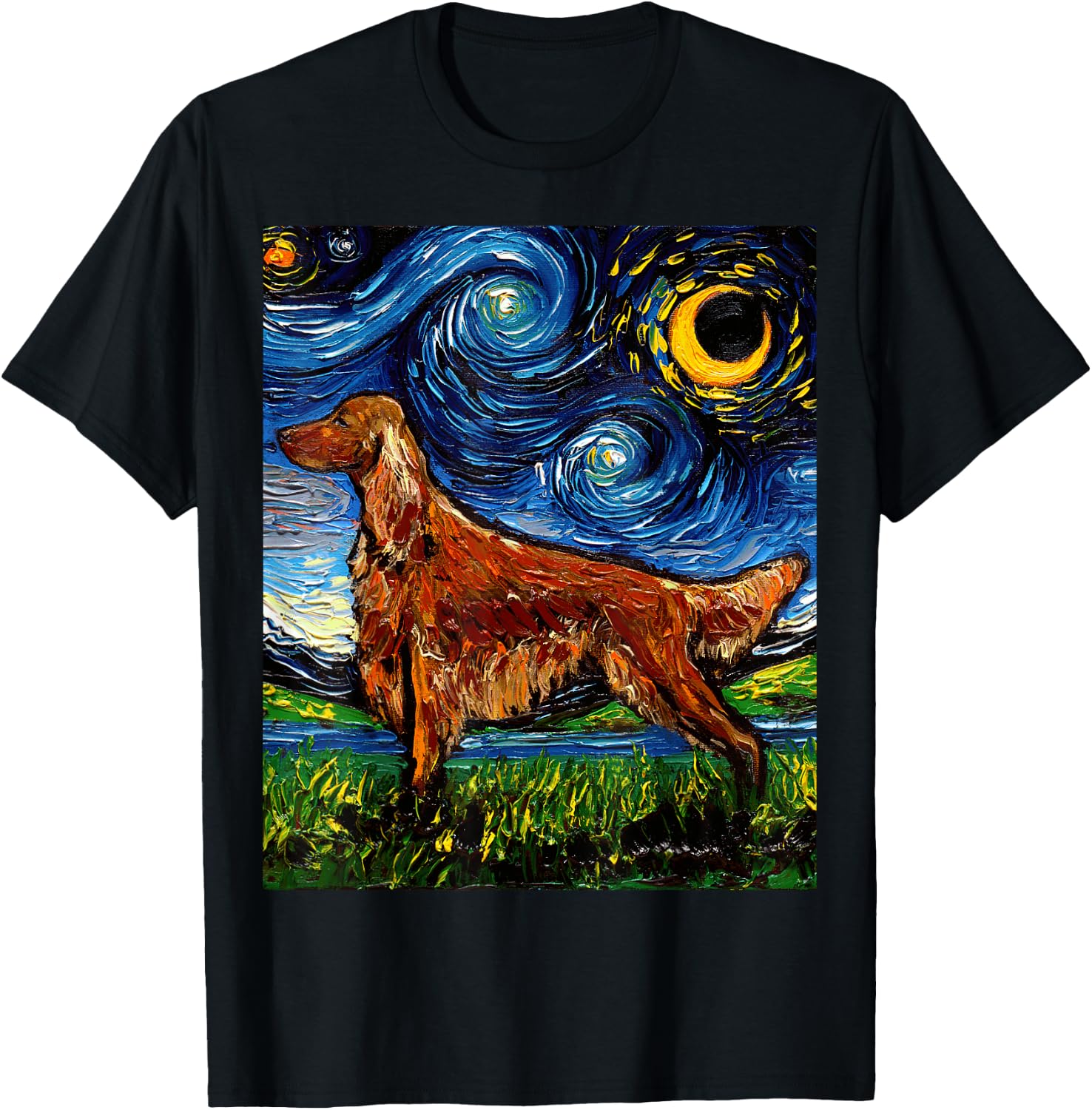 Irish Setter Starry Night Impressionist Dog Art by Aja T-Shirt - T-Shirt | Black