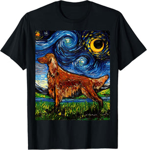 Irish Setter Starry Night Impressionist Dog Art by Aja T-Shirt - T-Shirt | Black