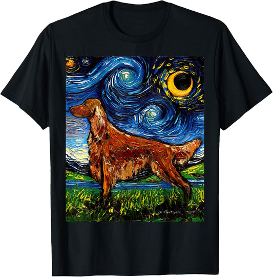 Irish Setter Starry Night Impressionist Dog Art by Aja T-Shirt - T-Shirt | Black