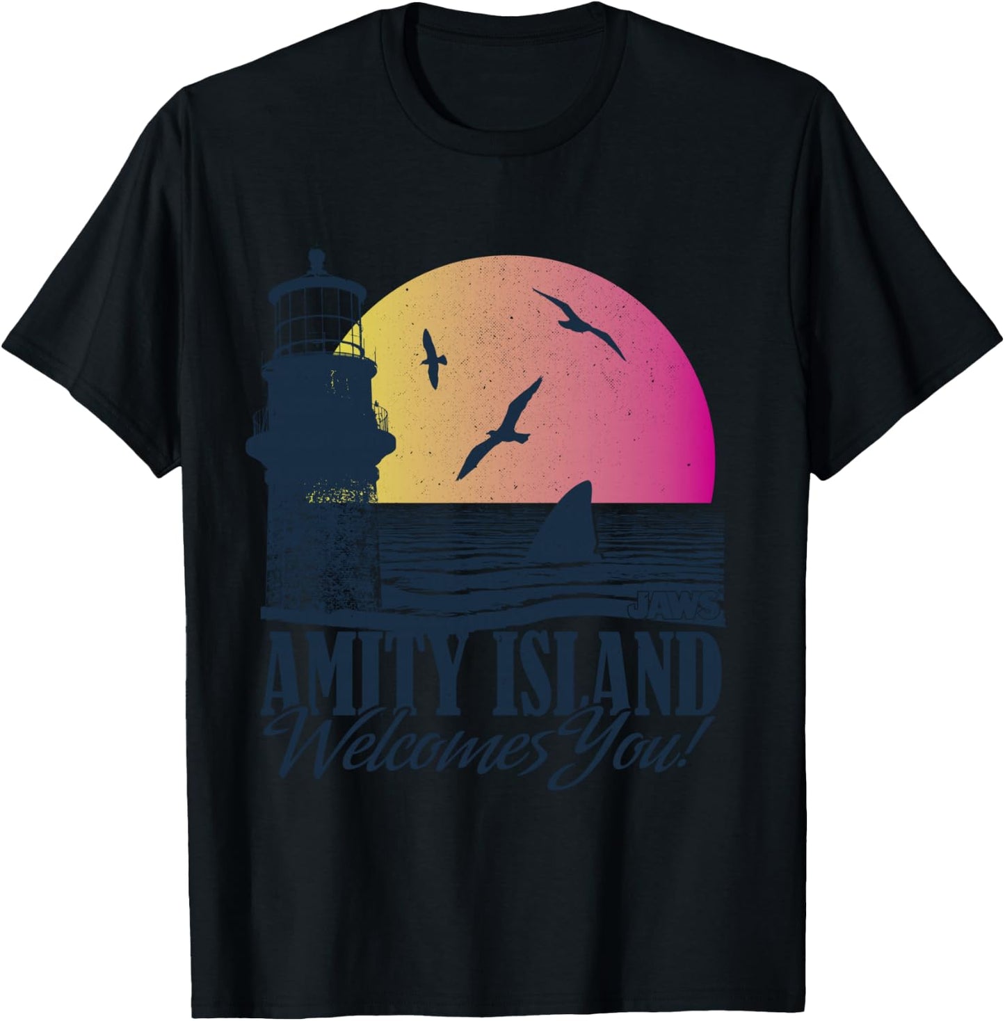 Jaws Amity Island Welcomes You Sunset T-Shirt - T-Shirt | Black