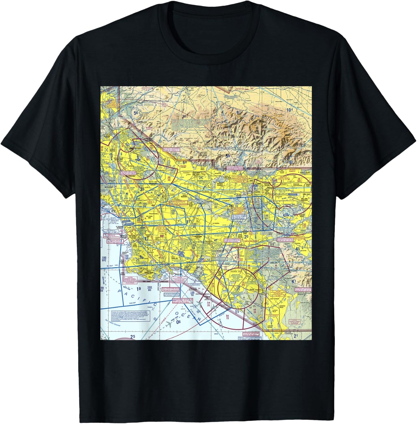Aeronautical chart Los Angeles VFR sectional pilot T-Shirt - T-Shirt | Black