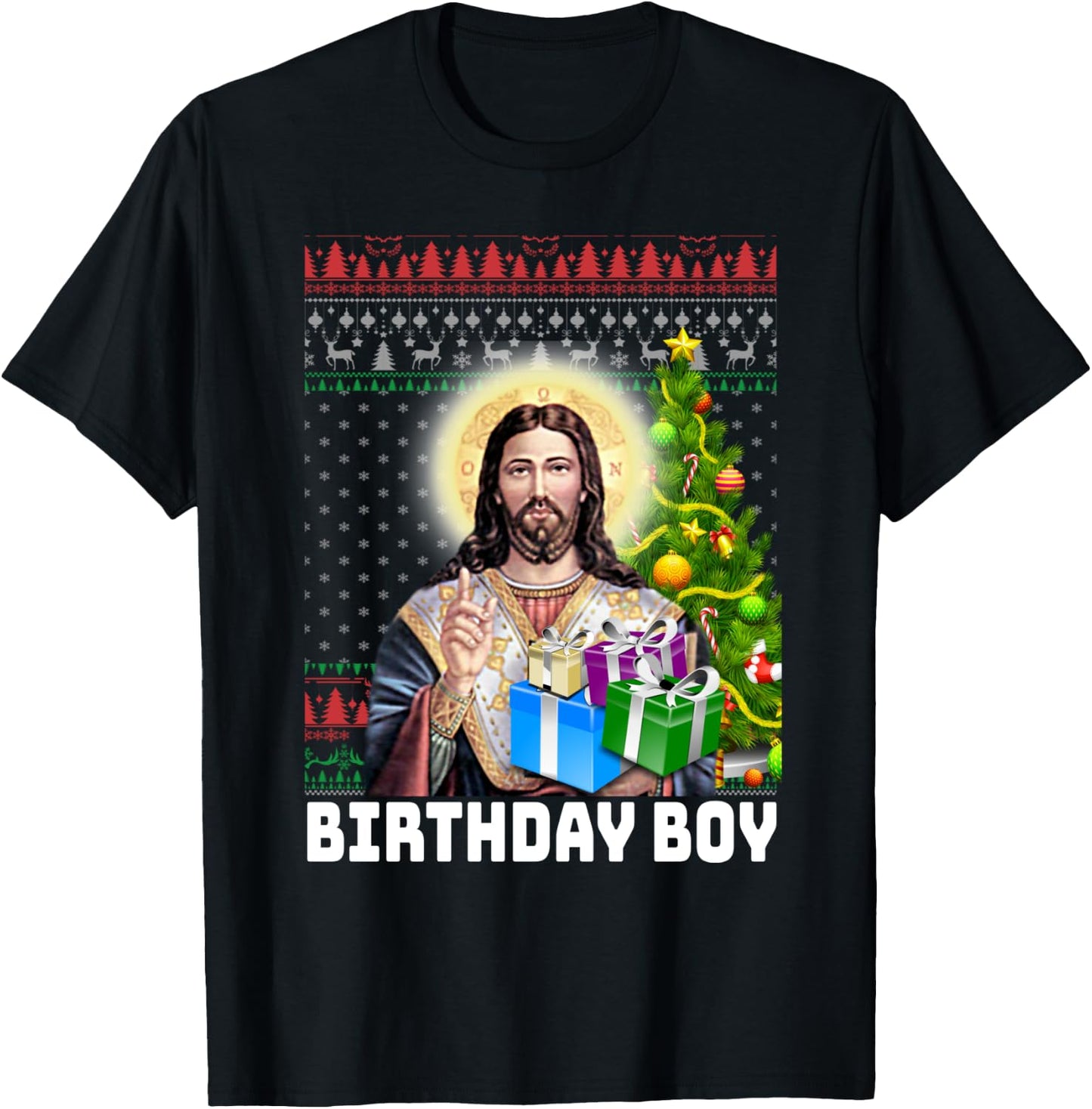 Jesus Birthday Boy Christmas Xmas Holiday Funny Ugly Sweater T-Shirt - T-Shirt | Black