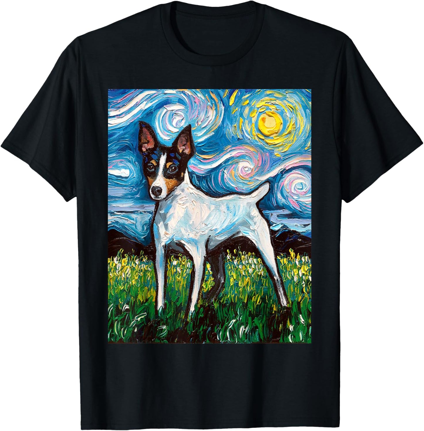 Aja Dog Toy Fox Terrier Starry Night Rat Terrier T-Shirt - T-Shirt | Black