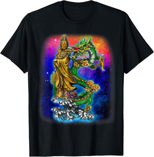 Guan Yin Guanyin Chinese Buddha Goddess Dragon T-Shirt - T-Shirt | Black