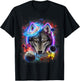 Cosmic Wolf Surrounded by Planet and Stars in Galactic Scene T-Shirt - T-Shirt | Black