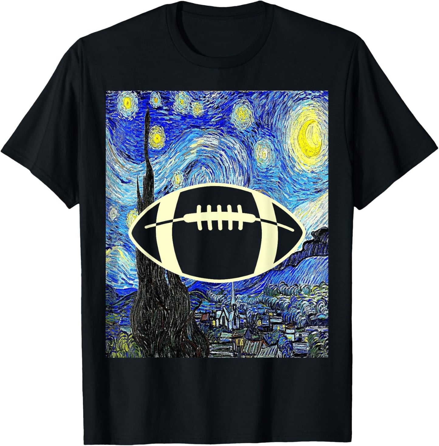 American Football Starry Night Football Lover Painting T-Shirt - T-Shirt | Black