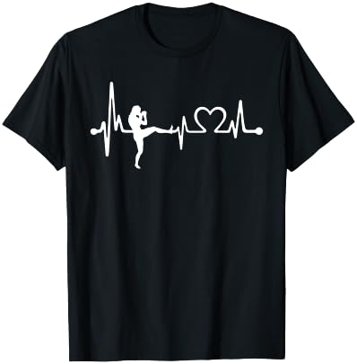 Funny Kickboxing Coach & Players Gift | Kickboxing Heartbeat T-Shirt - T-Shirt | Black
