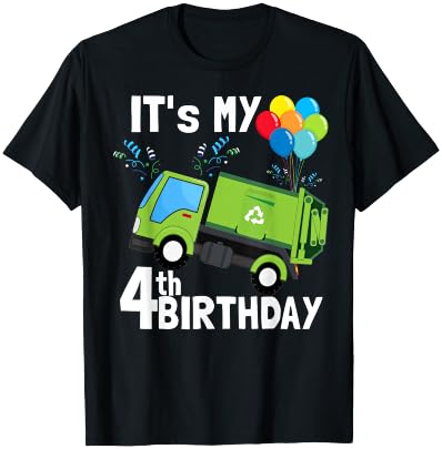 It's My 4th Birthday Garbage Truck 4 Birthday Boy Gift T-Shirt - T-Shirt | Black