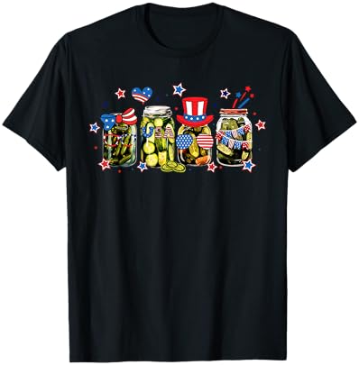 4th of July Canned Pickles Coquette Bows American Flag T-Shirt - T-Shirt | Black