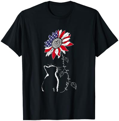 Women Cat Sunflower 4th of July Faith Freedom Patriotic T-Shirt - T-Shirt | Black