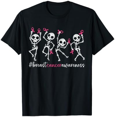 Pink Ribbon Breast Cancer Awareness Skeleton Women Men Kids T-Shirt - T-Shirt | Black