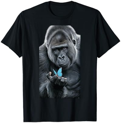 Gorilla Butterfly Artwork funny animal T-Shirt - T-Shirt | Black